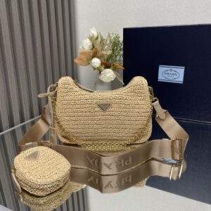 PRADA 1BH204 Handmade Raffia Woven Women'S Bag