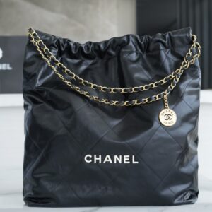 Chanel AS3262 Large Black Shiny Calfskin & Gold-Tone Metal Chanel 22 Large Handbag