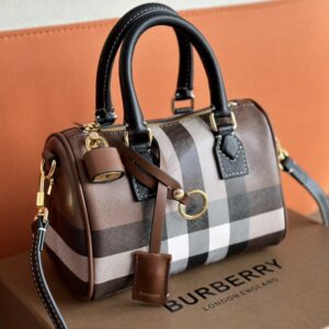 burberry check and leather mini bowling bag