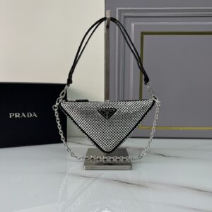 PRADA 1BC190 Prada Triangle Satin Mini-Bag With Crystals