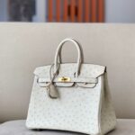 HermèS Birkin25 Wool White Handmade Ostrich Skin Birkin 25Cm