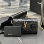 ysl crocodile pattern gold-toned metal hardware uptown chain wallet in crocodile-embossed shiny leather