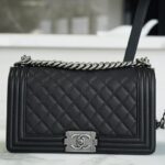 Chanel Black French Italian Imported Calfskin Medium Boy Chanel Handbag