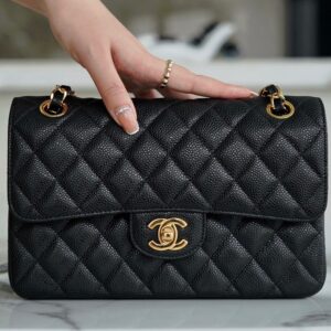 Chanel Black & Gold Hardware Italy Grained Cowhide Small Classic Handbag