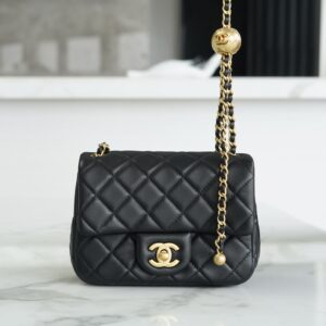 Chanel Black Italian Gaiera Lambskin Metal Beads Mini Flap Bag