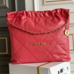 Chanel AS3261 Medium Red Shiny Calfskin & Gold-Tone Metal Chanel 22 Handbag