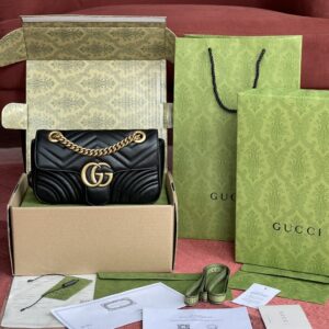 Gucci 446744 Black GG Marmont Mini Shoulder Bag