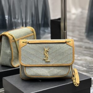 ysl niki medium suede and leather-trimmed denim shoulder bag