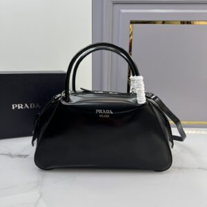 PRADA 1BA365 Black Medium Brushed Leather Prada Supernova Handbag