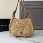 PRADA 1BG186 Raffia Hand-Woven Shoulder Bag
