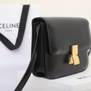celine 189173 black tea classic bag in box calfskin