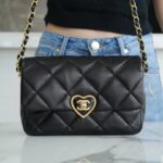 Chanel Black & Love Enamel Buckle Italy Imported Lambskin New Mini Classic Flap Bag