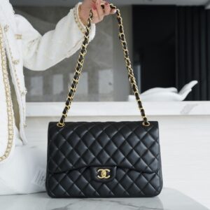 Chanel Black & Gold Hardware Italian Gaiera Lambskin Large Classic Handbag
