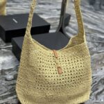 ysl leather-trimmed raffia shoulder bag