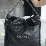 Chanel AS3261 Medium Black Shiny Calfskin & Silver-Tone Metal Chanel 22 Small Handbag