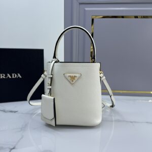 PRADA 1BA217 White Small Saffiano Leather Prada Panier Bag
