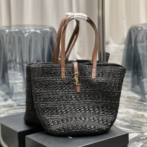 ysl large black raffia tote bag