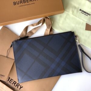 burberry london plaid zipper buggy bag calfskin material slim briefcase