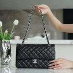 Chanel Black & Silver Hardware Italian Gaiera Lambskin Classic Handbag