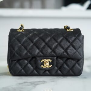 Chanel Black & Gold Hardware French Imported Grained Calf Leather Mini Classic Handbag