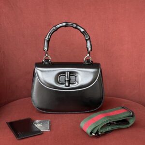 gucci black leather bamboo 1947 small top handle bag