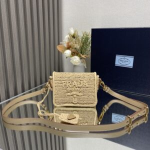 PRADA 1BD335 Raffia Woven Crossbody Bag