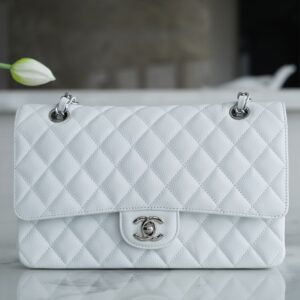 Chanel White & Silver Hardware Italian Cowhide Classic Handbag