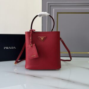 PRADA 1BA212 Red Medium Saffiano Leather Prada Panier Bag