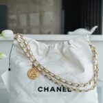 Chanel AS3260 Small White Shiny Calfskin & Gold-Tone Metal Chanel 22 Small Handbag