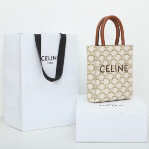 celine 194372 white small cabas vertical in triomphe canvas and calfskin