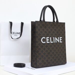 celine 191542 large black handle cabas vertical in triomphe canvas and calfskin