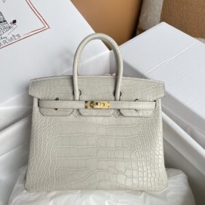 HermèS Birkin25 Glacier White Alligator Gold Hardware Handmade Sewing Birkin25