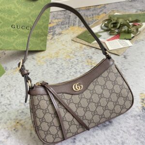 gucci 735145 brown leather trim ophidia small handbag with the double g hardware