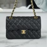 Chanel Black & Gold Metal Grained Calfskin Small Classic Handbag