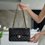 Chanel Black & Gold Hardware Italian Gaiera Lambskin Small Classic Handbag