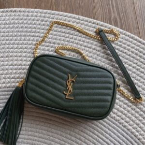 ysl mini lou dark green quilted grain embossed leather mini handbag