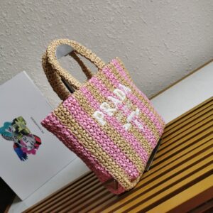 prada 1bg42 fiber tote bag small hand-woven