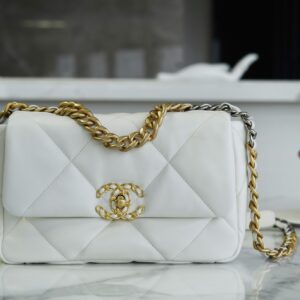 Chanel White Italian Imported Lambskin 19 Handbag