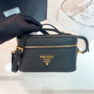 PRADA 1BH202 Black Leather Mini-Bag Cosmetic Bag