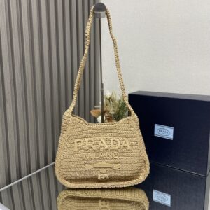 PRADA 1BC186 Raffia Shoulder Bag