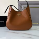 PRADA 1BC181 Large Leather Shoulder Bag With Topstitching