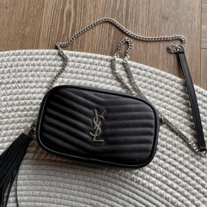 ysl lou mini jacquard grain embossed genuine leather bag silver logo