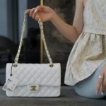 Chanel White & Gold Hardware French Haas Calfskin Classic Handbag