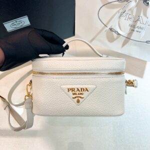 PRADA 1BH202 White Leather Mini-Bag Cosmetic Bag