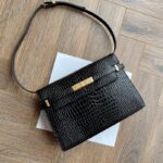 ysl manhattan shoulder bag in crocodile-embossed shiny leather