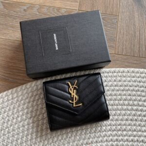ysl uptown compact wallet in grain de poudre embossed leather