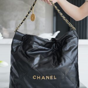 Chanel AS3261 Medium Black Shiny Calfskin & Gold-Tone Metal Chanel 22 Small Handbag