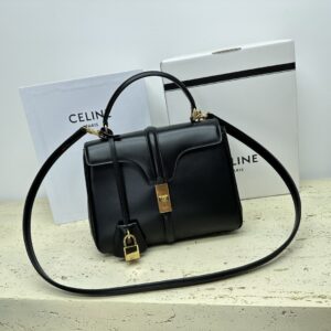 Celine 188003 Black Small 16 Bag In Satinated Calfskin