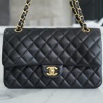 Chanel Black & Gold Hardware Italian Gaiera Lambskin Classic Handbag