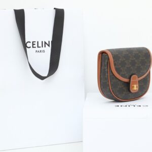 celine 196702 tan mini besace in triomphe canvas and calfskin